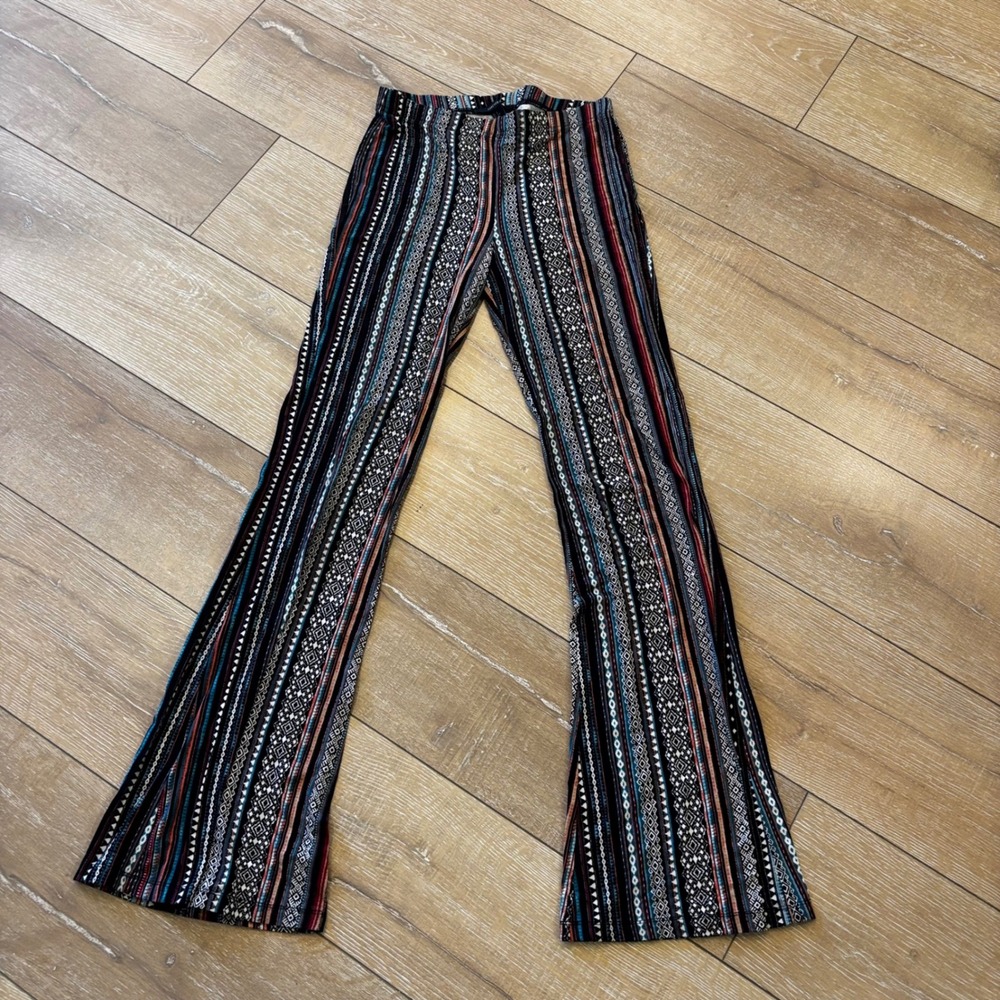 Forever 21 Tribal Geometric Print Flare Bell Bottom Pants Boho Multi-Color Small